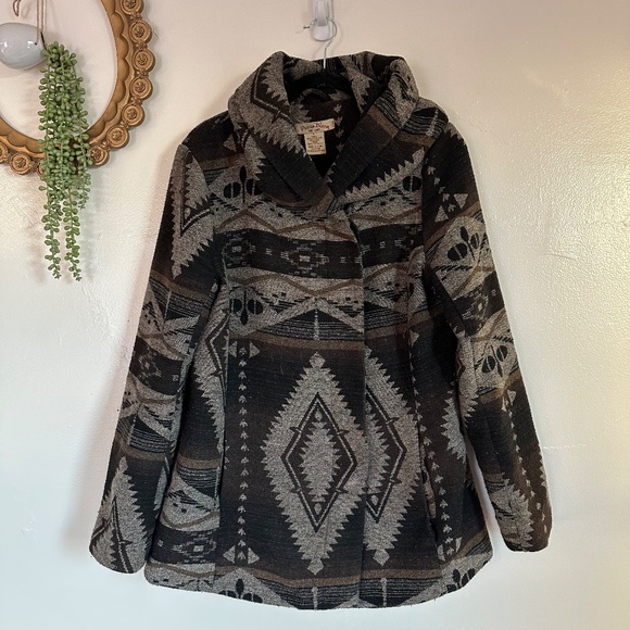 Vintage Paris Blues Southwestern Print Hooded Coat Wool Blend, Brown, Size large - Picture 4 of 10